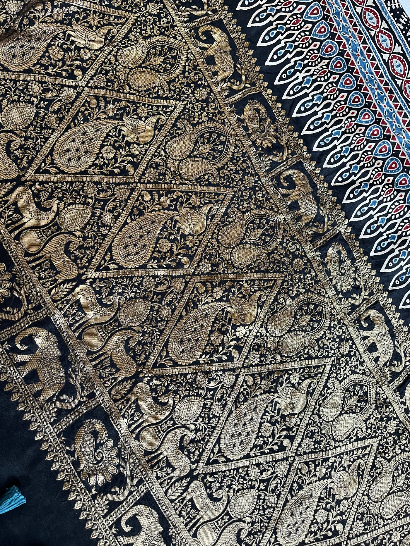 SITARA: HANDBLOCK AJRAKH DOLA SILK SAREE WITH MEENAKARI PALLU