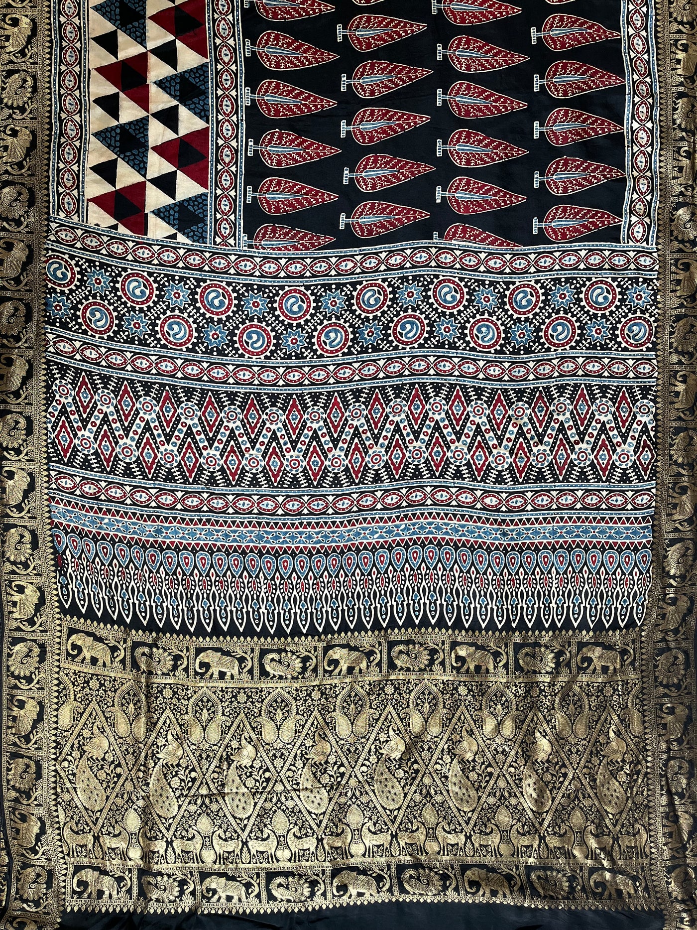SITARA: HANDBLOCK AJRAKH DOLA SILK SAREE WITH MEENAKARI PALLU