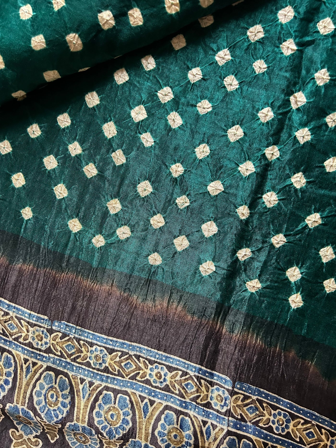 Koyal : AJRAKH BANDHEJ TISSUE MODAL SILK SAREE