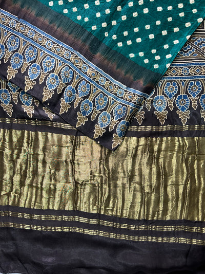 Koyal : AJRAKH BANDHEJ TISSUE MODAL SILK SAREE