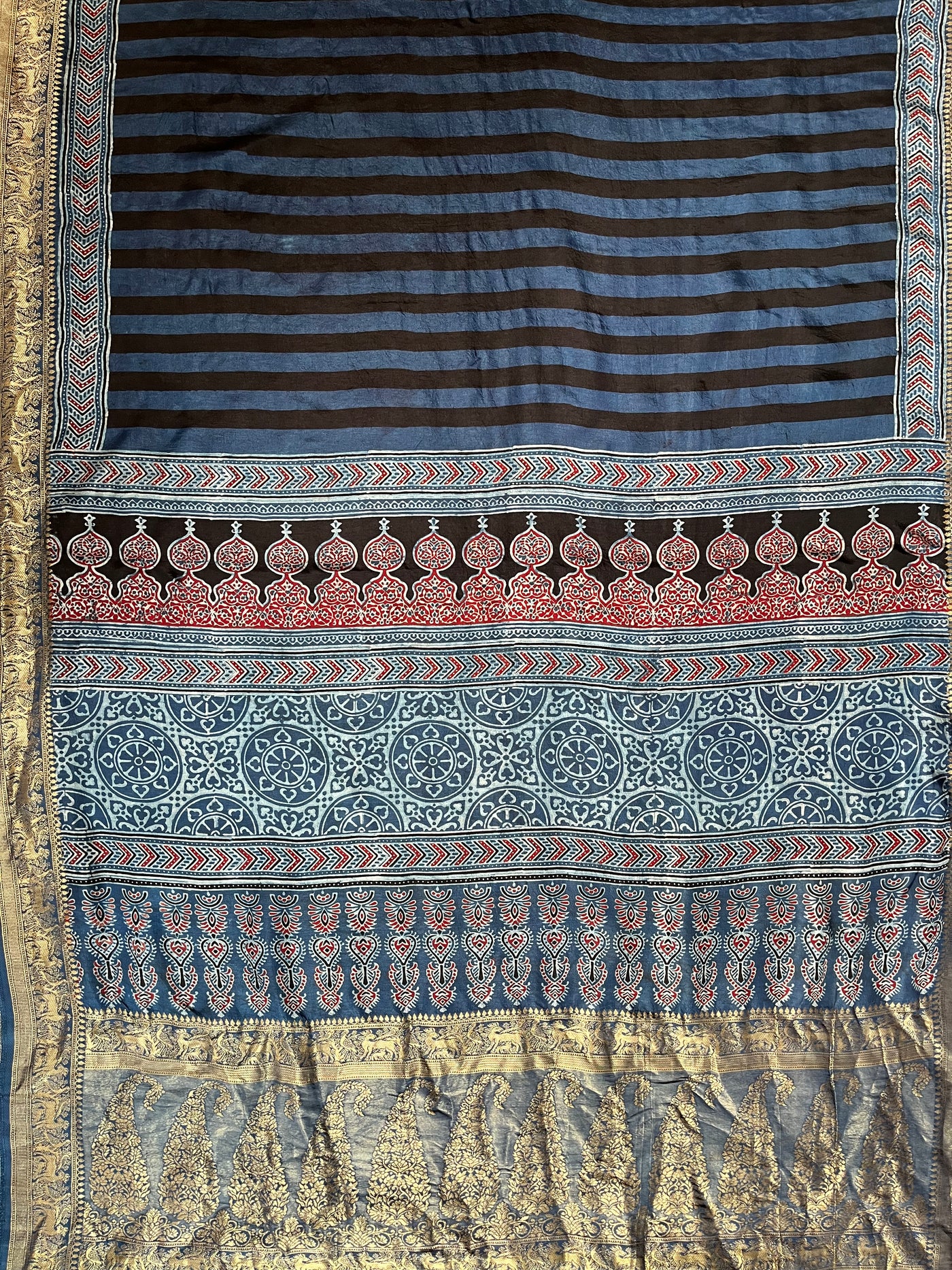 Kaushiki:Handblock Ajrakh Dola Silk Saree With Meenakari Pallu.