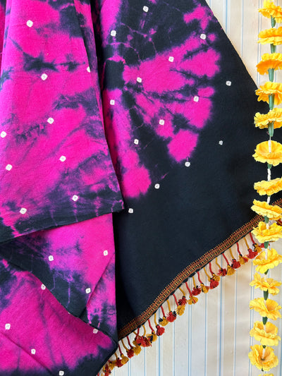 Hot Pink:Handloom Marino Wool bandni shawl