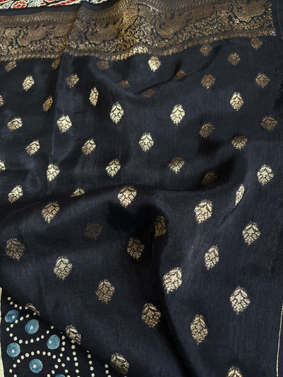 MAHIRA: Premium DolaSilk Meenakari Pallu Ajrakh Saree