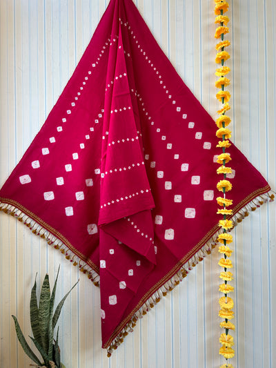 The red love:Handloom Marino Wool bandhni shawl