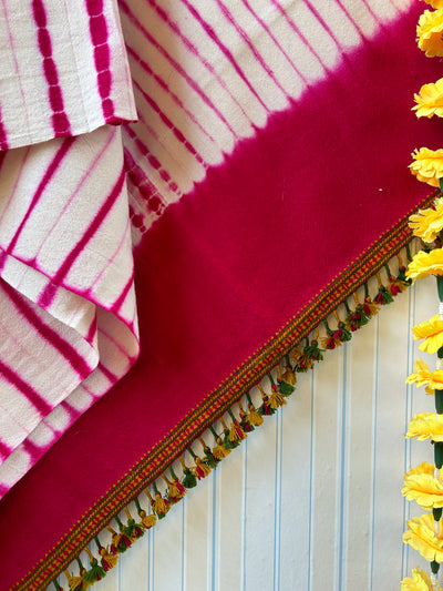 Pink&White:Handloom Marino Wool Tie&Dye shawl