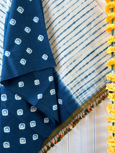 Blue&White:Handloom Marino Wool Tie&Dye shawl