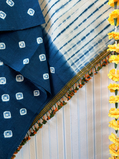 Blue&White:Handloom Marino Wool Tie&Dye shawl