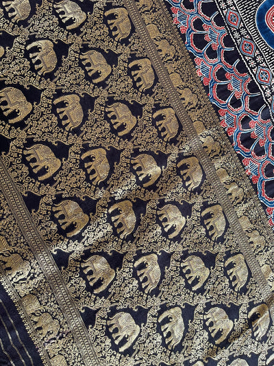 Rewa :Premium Dola Silk Meenakari Tissue Ajrakh