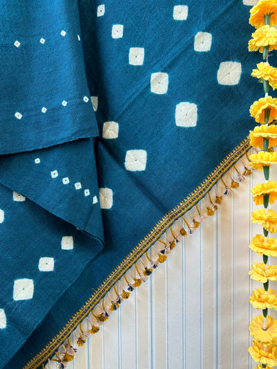 The blue saga:Handloom Marino Wool bandhni shawl