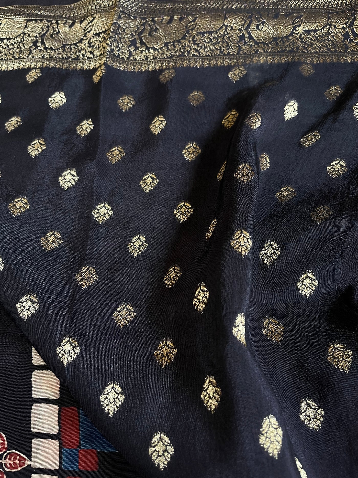 Rewa :Premium Dola Silk Meenakari Tissue Ajrakh
