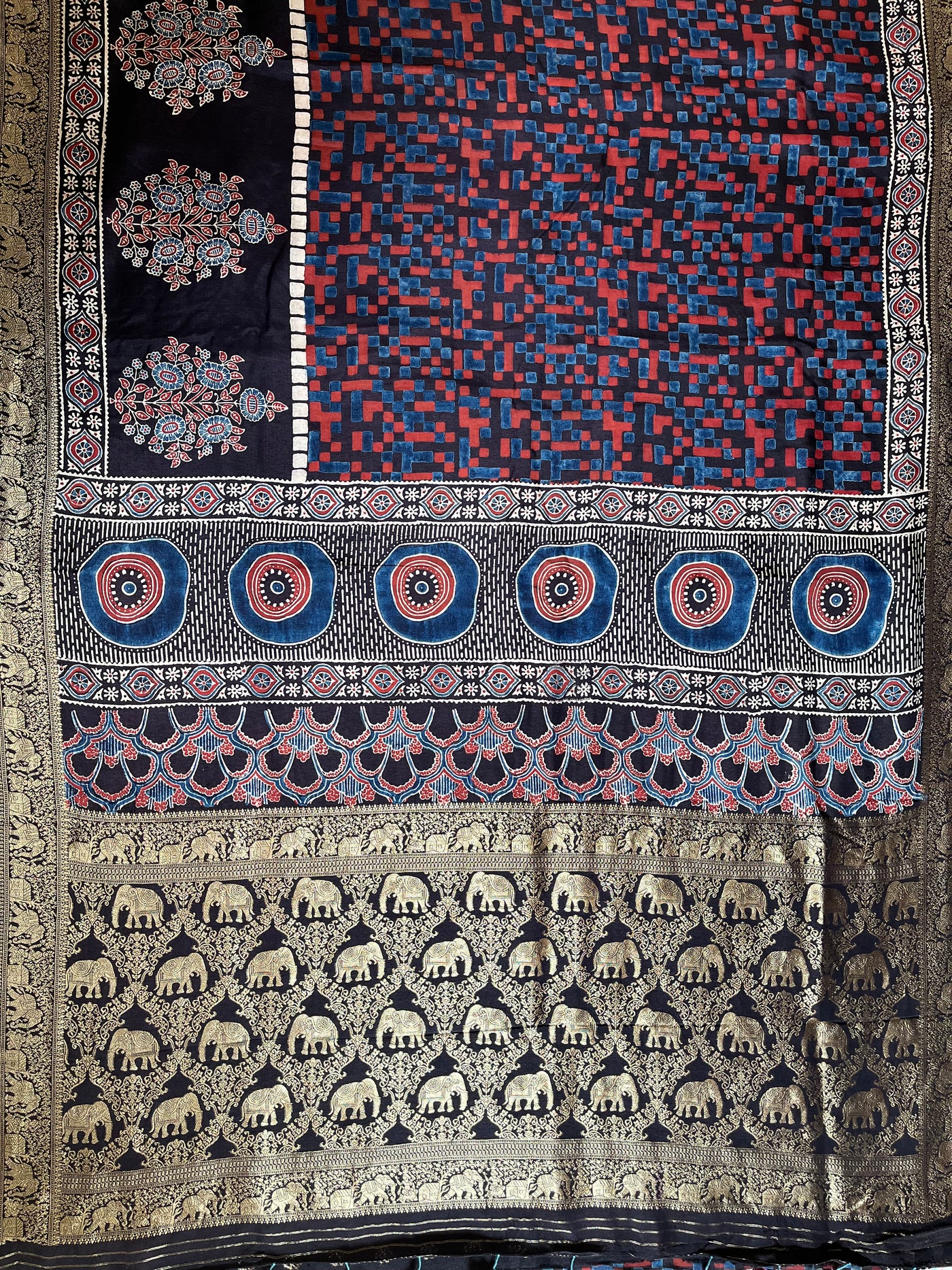 Rewa :Premium Dola Silk Meenakari Tissue Ajrakh