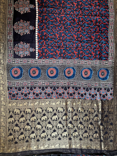 Rewa :Premium Dola Silk Meenakari Tissue Ajrakh
