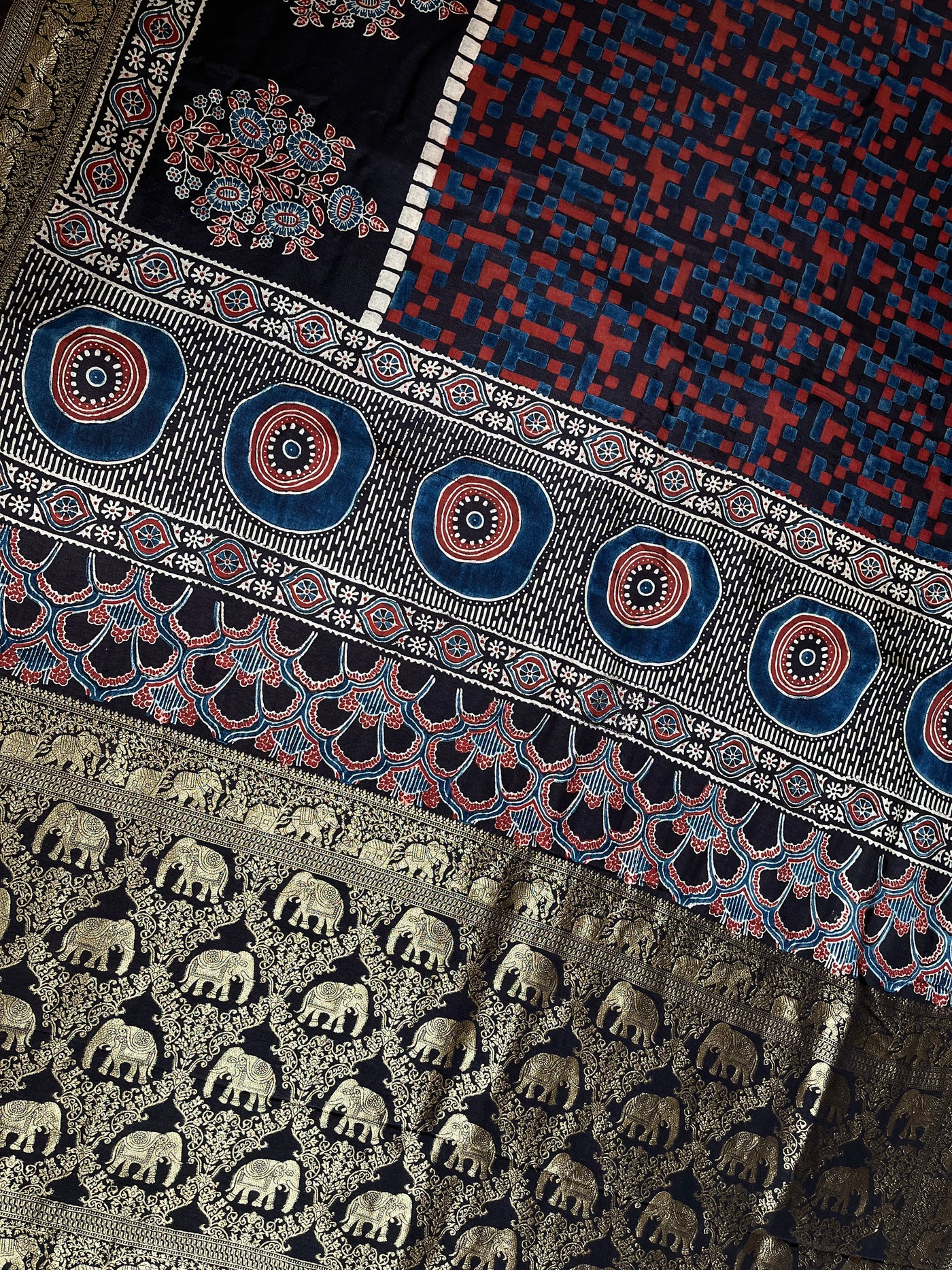 Rewa :Premium Dola Silk Meenakari Tissue Ajrakh