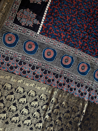 Rewa :Premium Dola Silk Meenakari Tissue Ajrakh