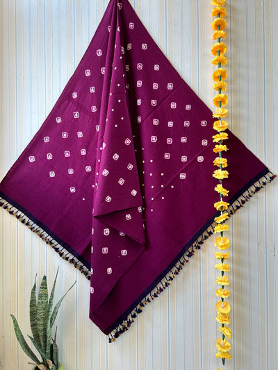 Grape wine:Handloom Marino Wool bandhni shawl