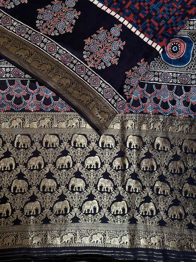 Rewa :Premium Dola Silk Meenakari Tissue Ajrakh