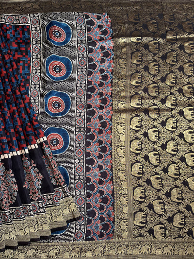 Rewa :Premium Dola Silk Meenakari Tissue Ajrakh