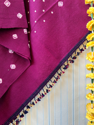 Grape wine:Handloom Marino Wool bandhni shawl