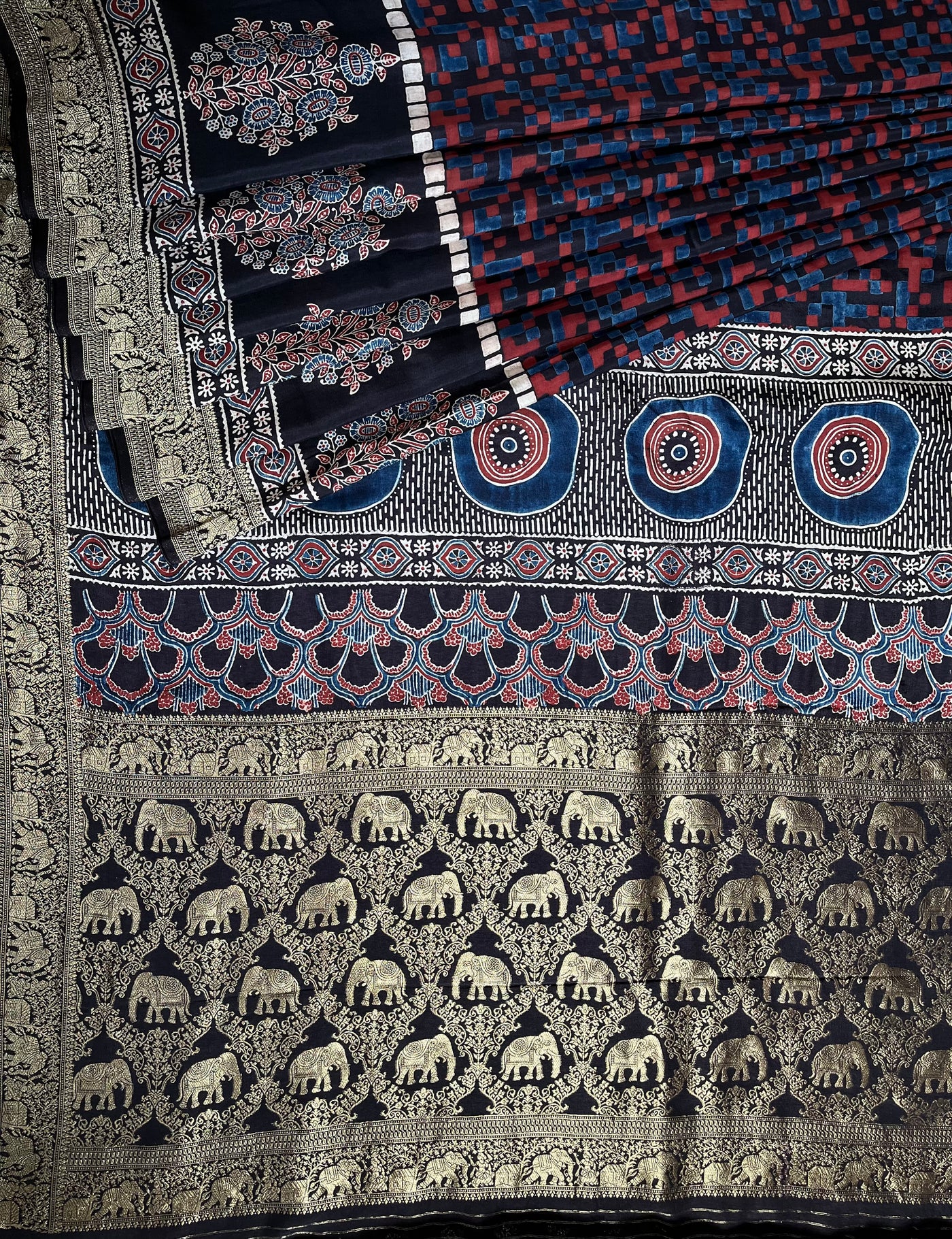 Rewa :Premium Dola Silk Meenakari Tissue Ajrakh