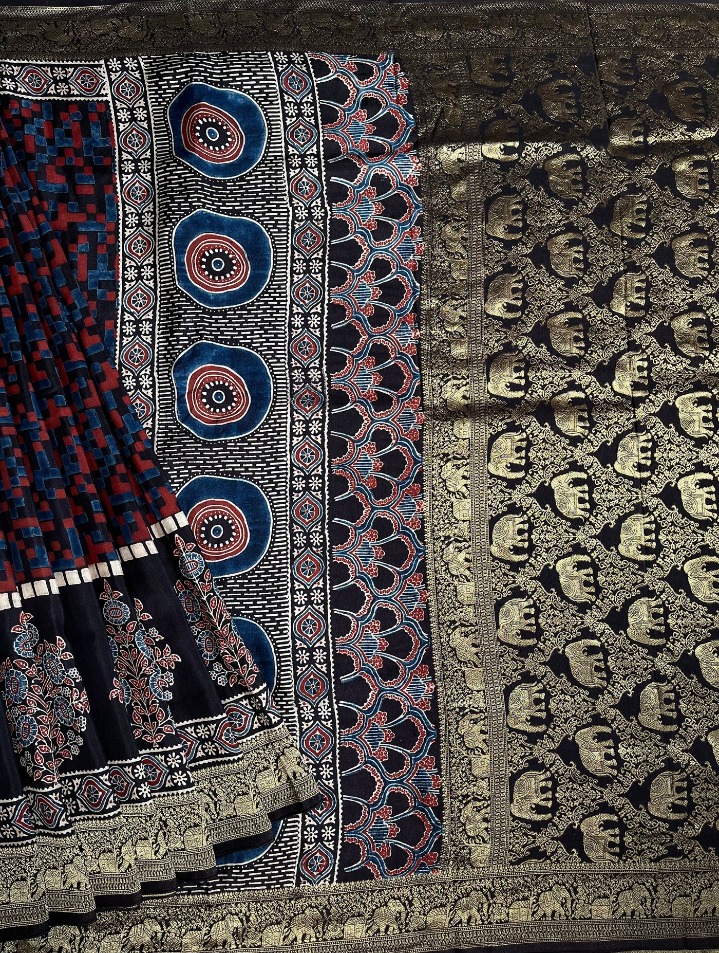 Rewa :Premium Dola Silk Meenakari Tissue Ajrakh