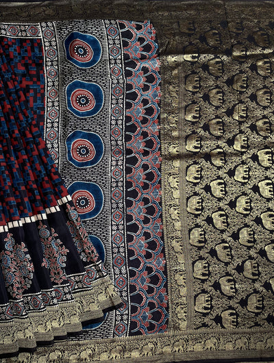 Rewa :Premium Dola Silk Meenakari Tissue Ajrakh