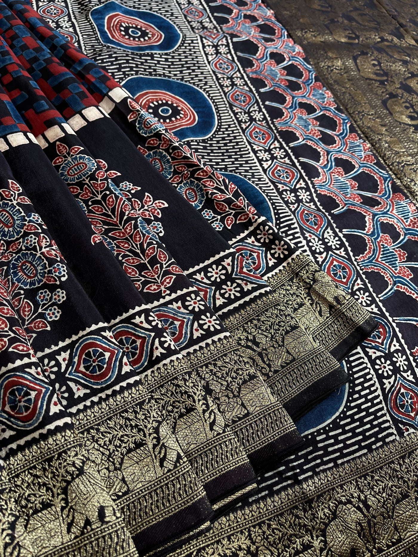 Rewa :Premium Dola Silk Meenakari Tissue Ajrakh
