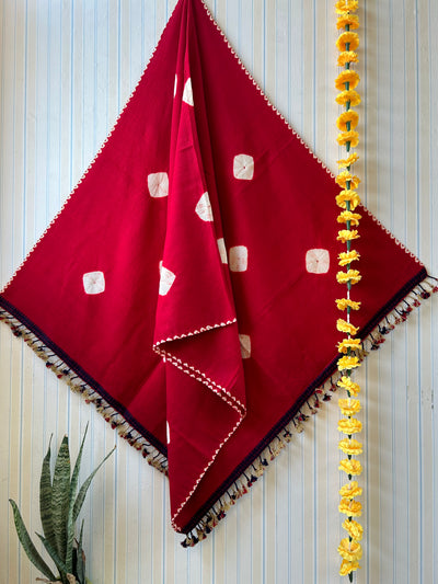 Valentine’s Red:Handloom Marino Wool bandhni shawl