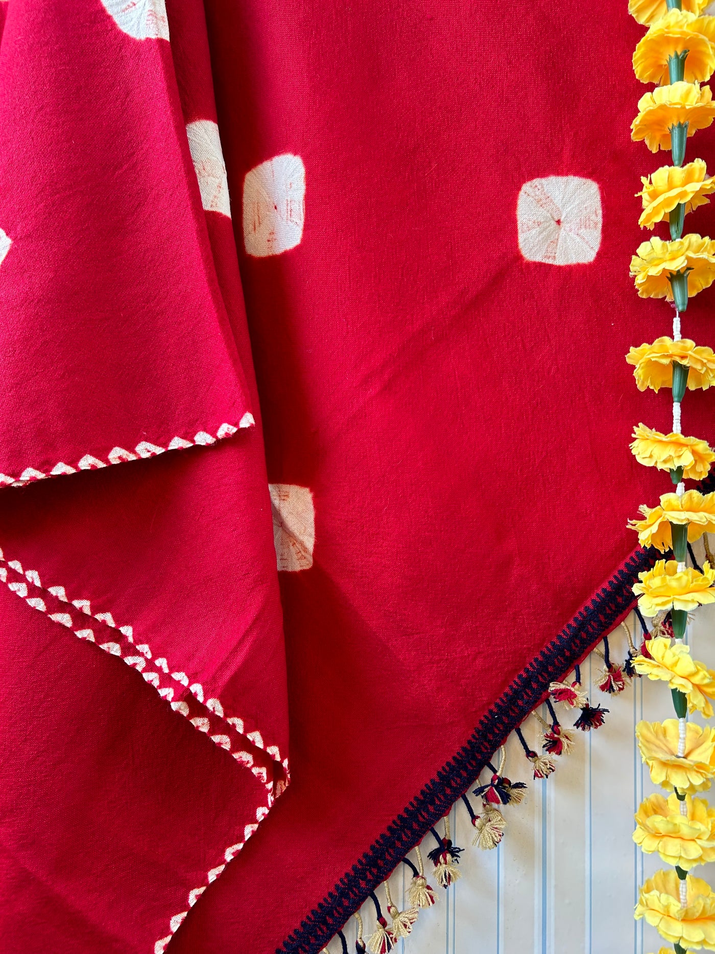 Valentine’s Red:Handloom Marino Wool bandhni shawl