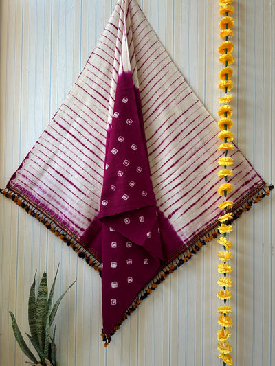 Purple&white:Handloom Marino Wool Tie&Dye shawl