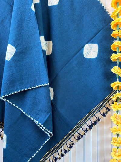 Blue Knots :Handloom Marino Wool bandhni shawl