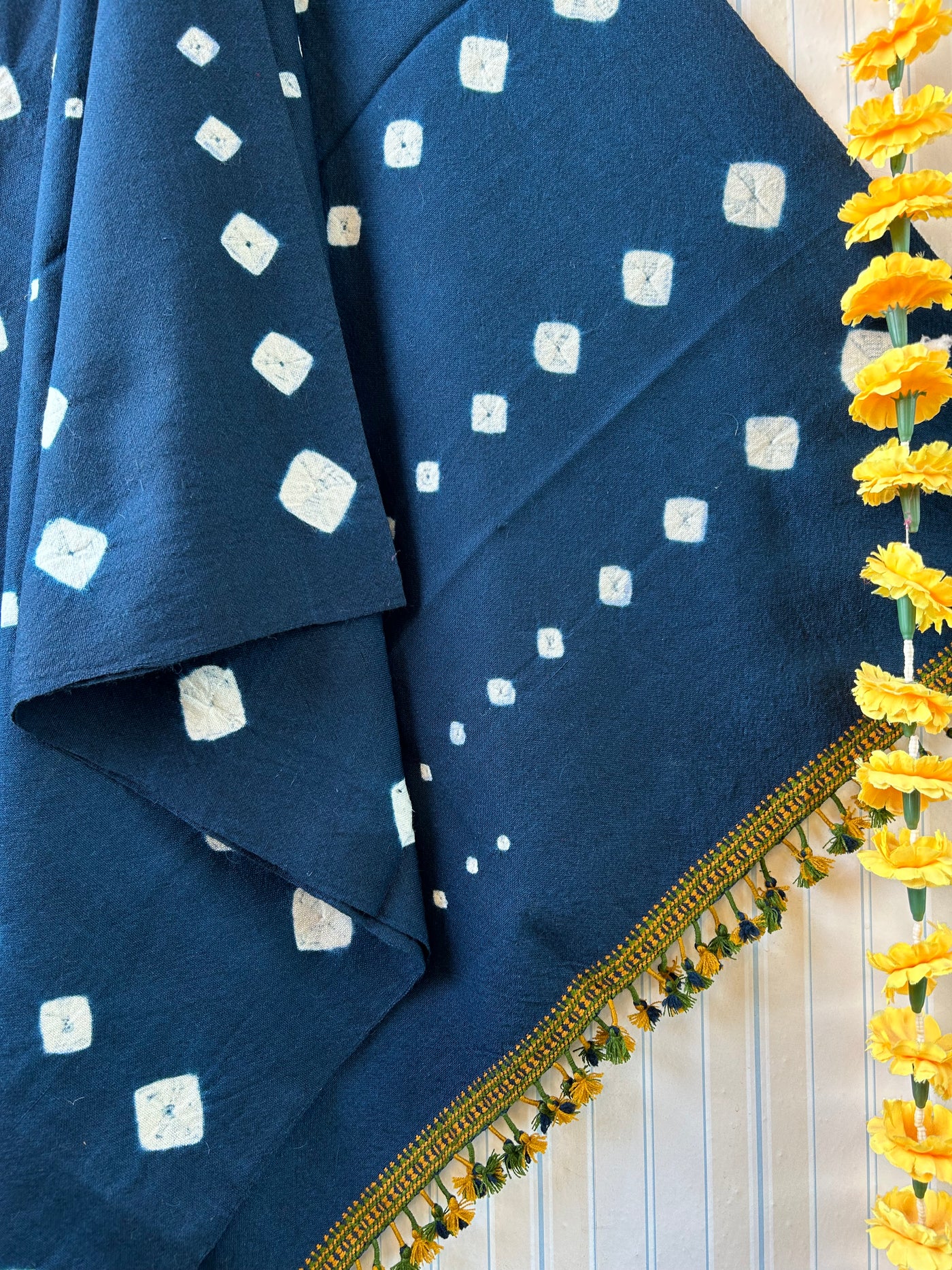Dark Sky:Handloom Marino Wool bandhni shawl