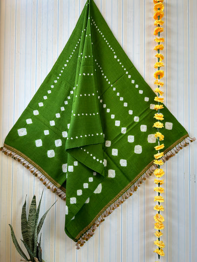 The green affair :Handloom Marino Wool bandhni shawl
