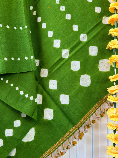 The green affair :Handloom Marino Wool bandhni shawl