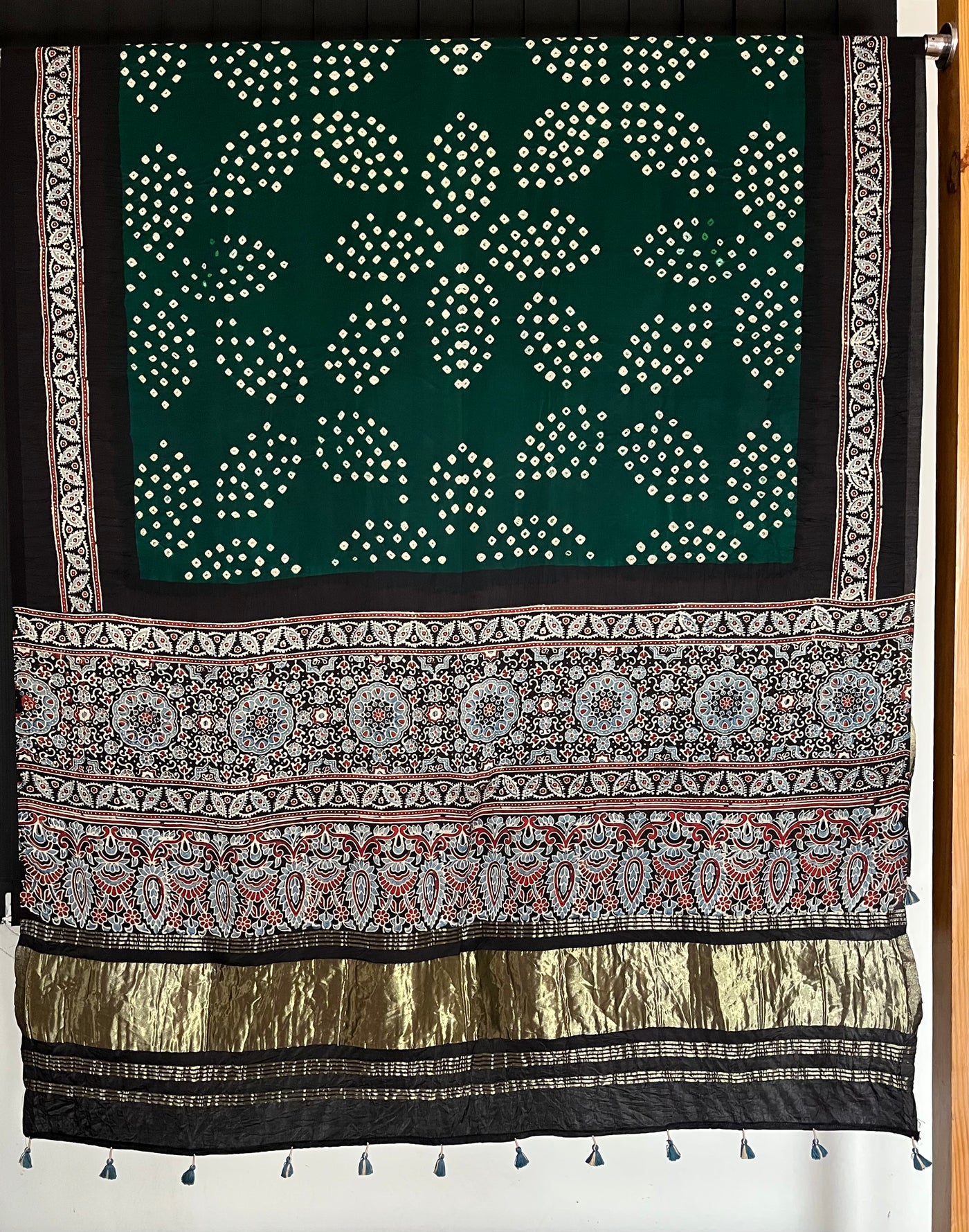 SITARA : HANDMADE BANDHANI AJRAKH MODAL SILK DUPATTA WITH TISSUE