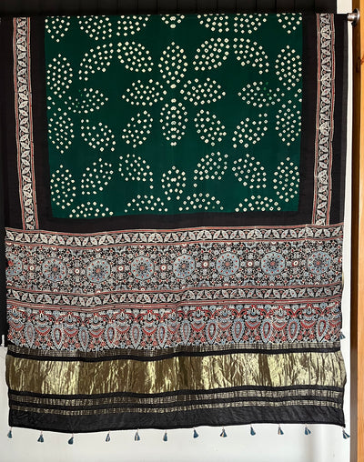 SITARA : HANDMADE BANDHANI AJRAKH MODAL SILK DUPATTA WITH TISSUE