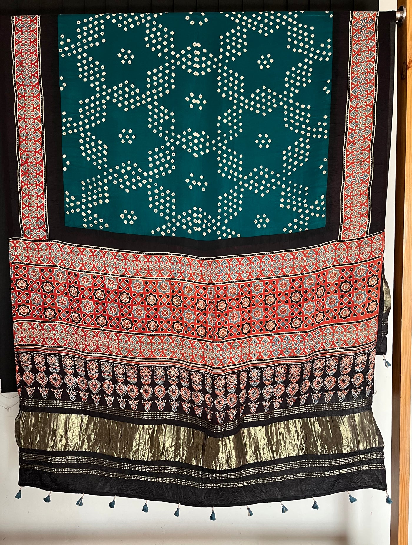 SRIJAN : HANDMADE BANDHANI AJRAKH MODAL SILK DUPATTA WITH TISSUE