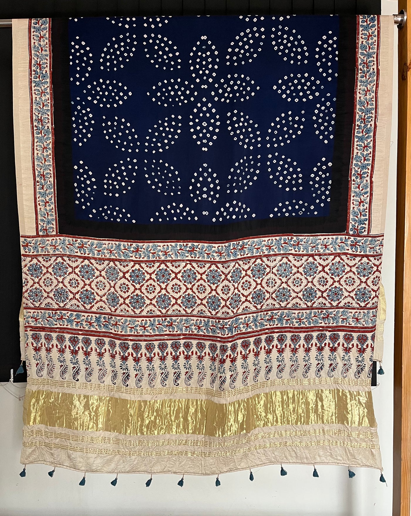 NAYAN : HANDMADE BANDHANI AJRAKH MODAL SILK DUPATTA WITH TISSUE