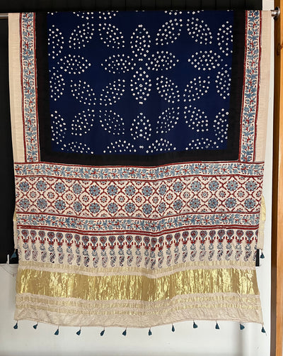 NAYAN : HANDMADE BANDHANI AJRAKH MODAL SILK DUPATTA WITH TISSUE