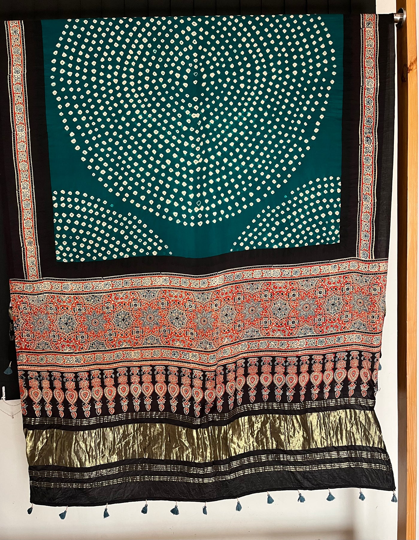 MAULI: HANDMADE BANDHANI AJRAKH MODAL SILK DUPATTA WITH TISSUE