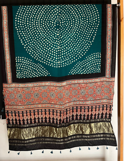 MAULI: HANDMADE BANDHANI AJRAKH MODAL SILK DUPATTA WITH TISSUE