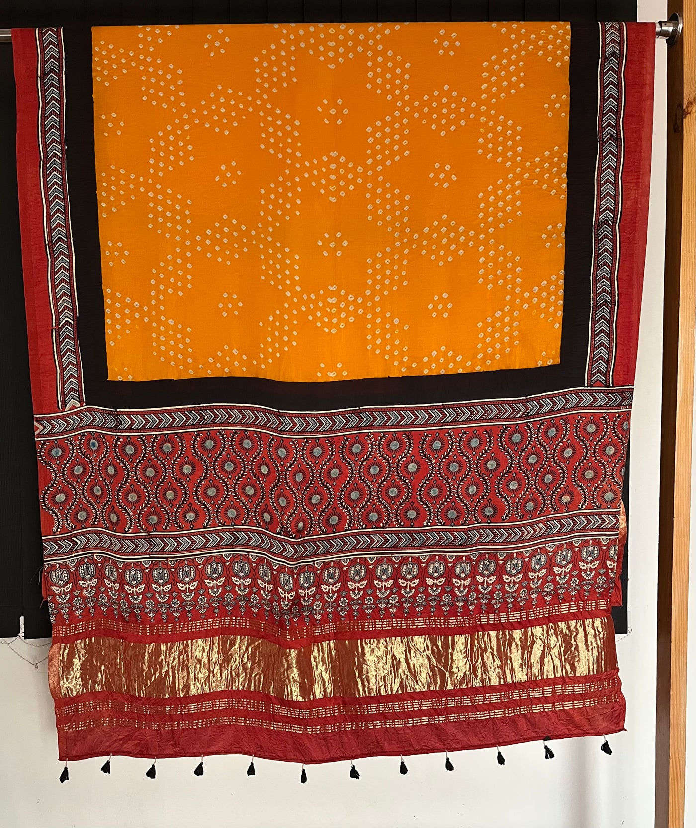 RANGILI : HANDMADE BANDHANI AJRAKH MODAL SILK DUPATTA WITH TISSUE