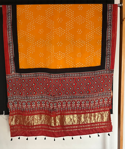 RANGILI : HANDMADE BANDHANI AJRAKH MODAL SILK DUPATTA WITH TISSUE
