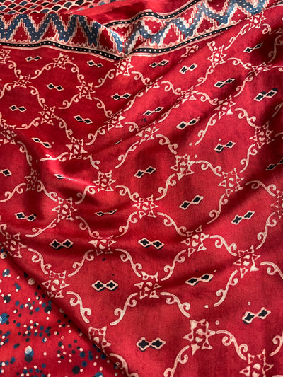 GHUNGROO: HANDBLOCK AJRAKH MODAL SILK SAREE