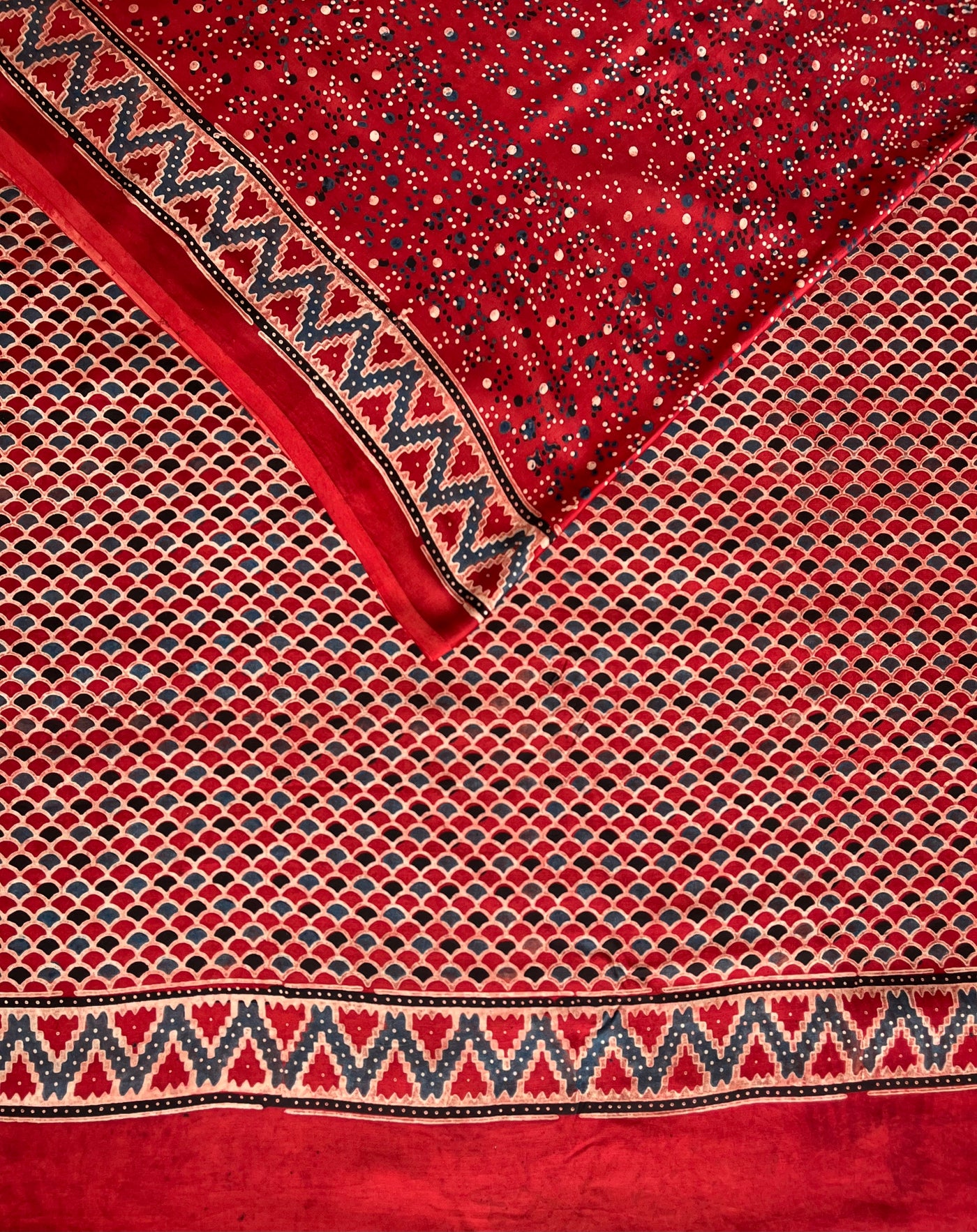 GHUNGROO: HANDBLOCK AJRAKH MODAL SILK SAREE