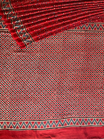 GHUNGROO: HANDBLOCK AJRAKH MODAL SILK SAREE