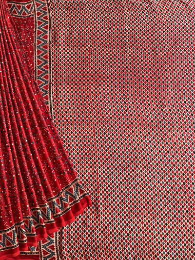 GHUNGROO: HANDBLOCK AJRAKH MODAL SILK SAREE