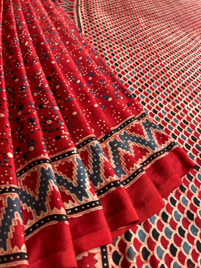 GHUNGROO: HANDBLOCK AJRAKH MODAL SILK SAREE