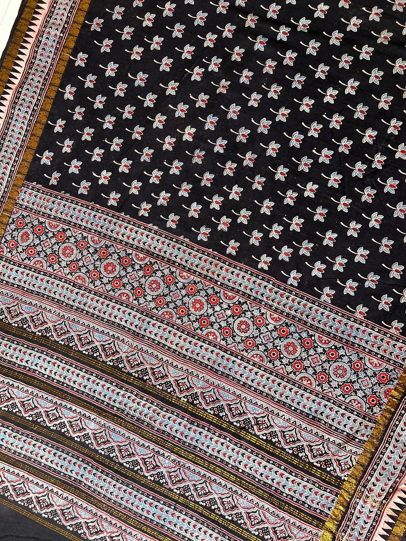 KRIPA: Handblock printed ajrakh madurai cotton saree