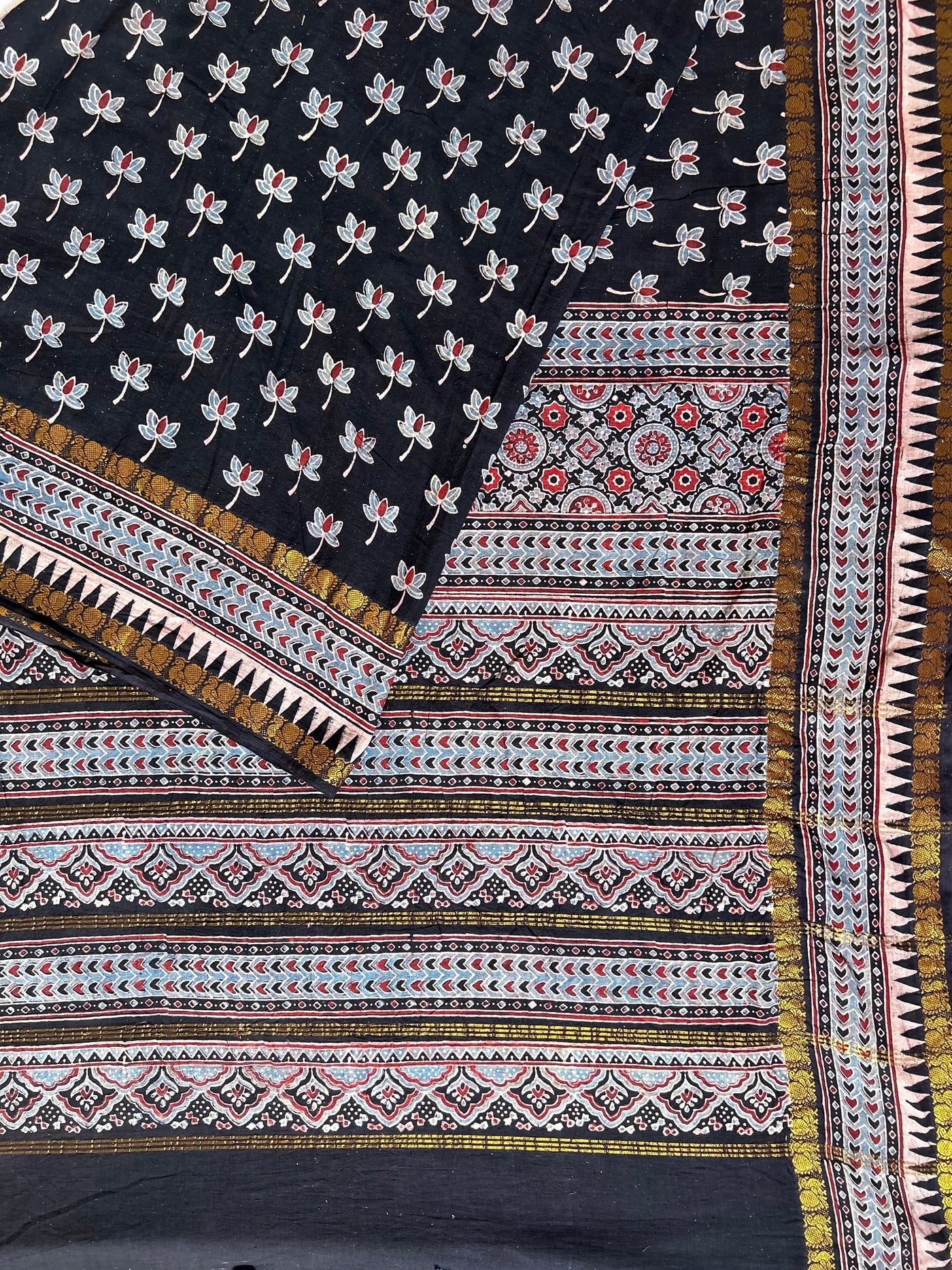 KRIPA: Handblock printed ajrakh madurai cotton saree