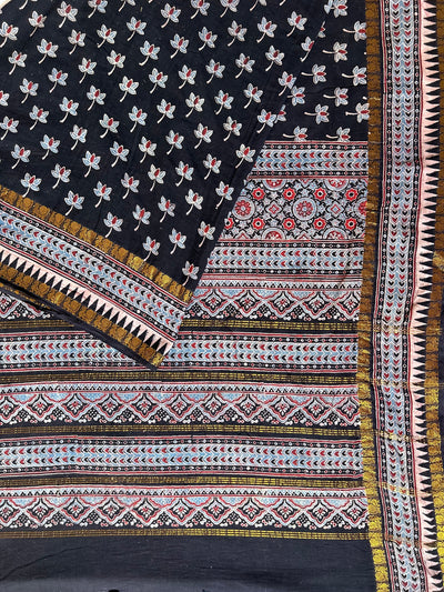 KRIPA: Handblock printed ajrakh madurai cotton saree